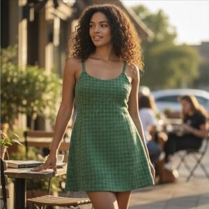 ​💚 Bershka Green Houndstooth Coquette Romper M Playsuit | Pre-Loved Sustainable